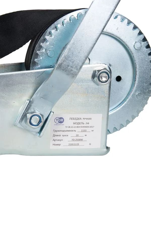 Лебедка ручная барабанная с лентой  1т 10 м оцинкованная TOR FD двускоростная — фото 4